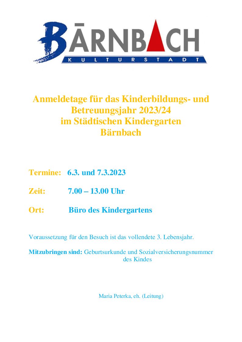 Anmeldetage Bärnbach Afling
